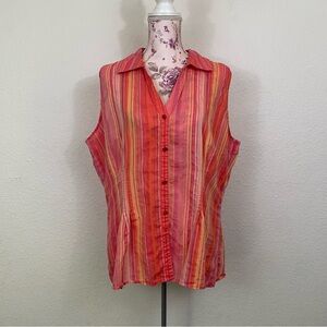 Jaclyn Smith sz:XXL Pink & Orange/Yellow Sleeveless Button Collared Tank Blouse